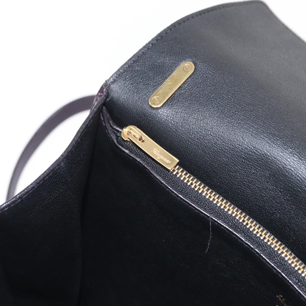 Salvatore Ferragamo Gancini Shoulder Bag Leather 2way Purple Gold Auth ka942