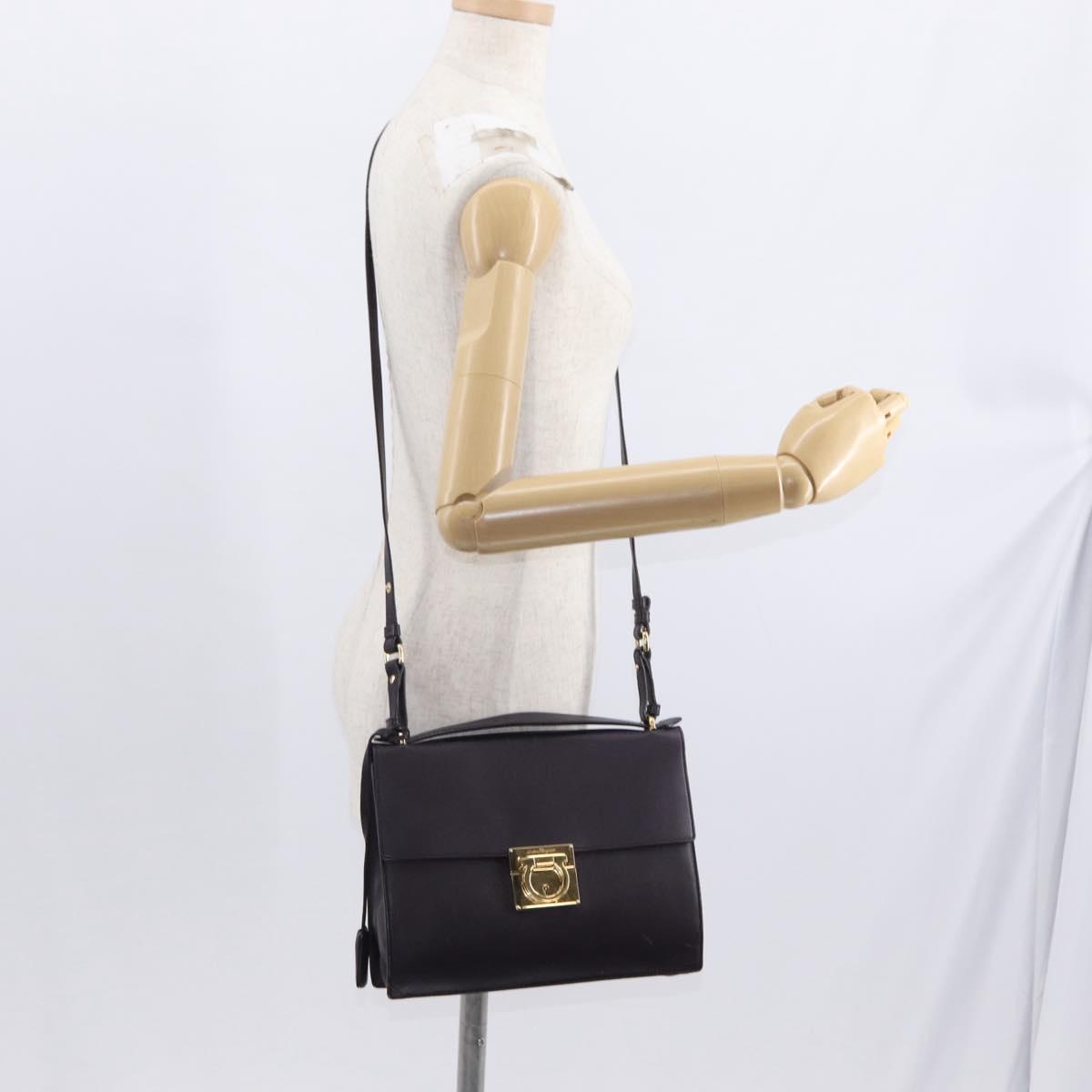 Salvatore Ferragamo Gancini Shoulder Bag Leather 2way Purple Gold Auth ka942