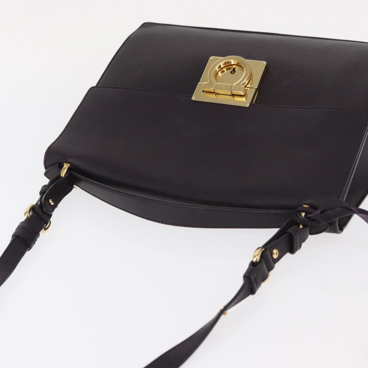 Salvatore Ferragamo Gancini Shoulder Bag Leather 2way Purple Gold Auth ka942