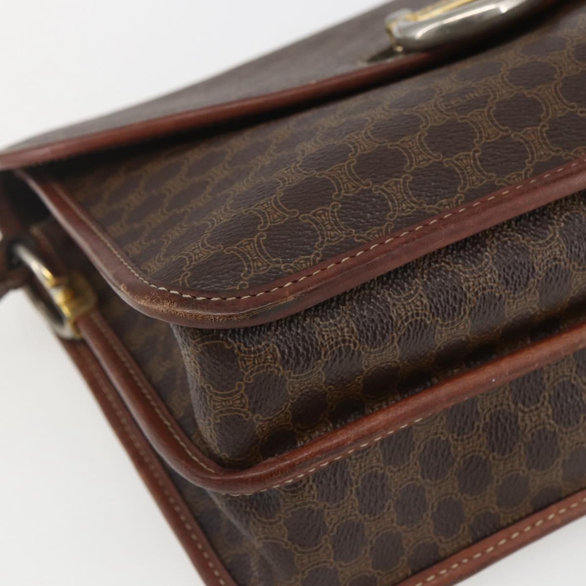 CELINE Macadam Canvas Shoulder Bag PVC Leather Brown Gold Auth ka975