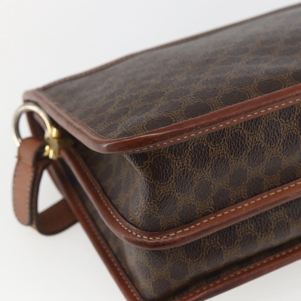 CELINE Macadam Canvas Shoulder Bag PVC Leather Brown Gold Auth ka975
