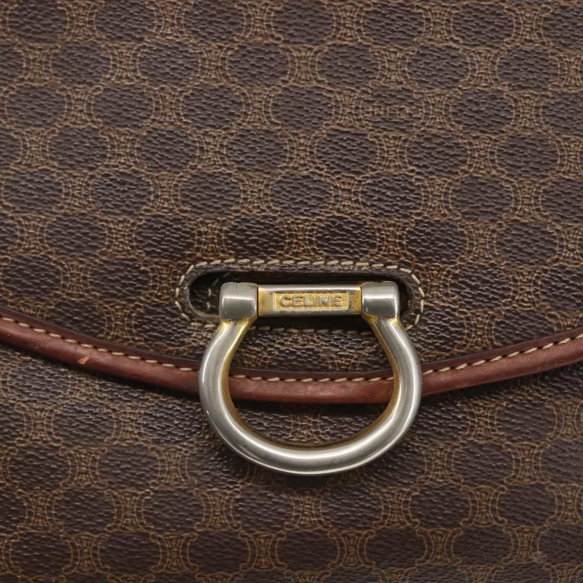 CELINE Macadam Canvas Shoulder Bag PVC Leather Brown Gold Auth ka975