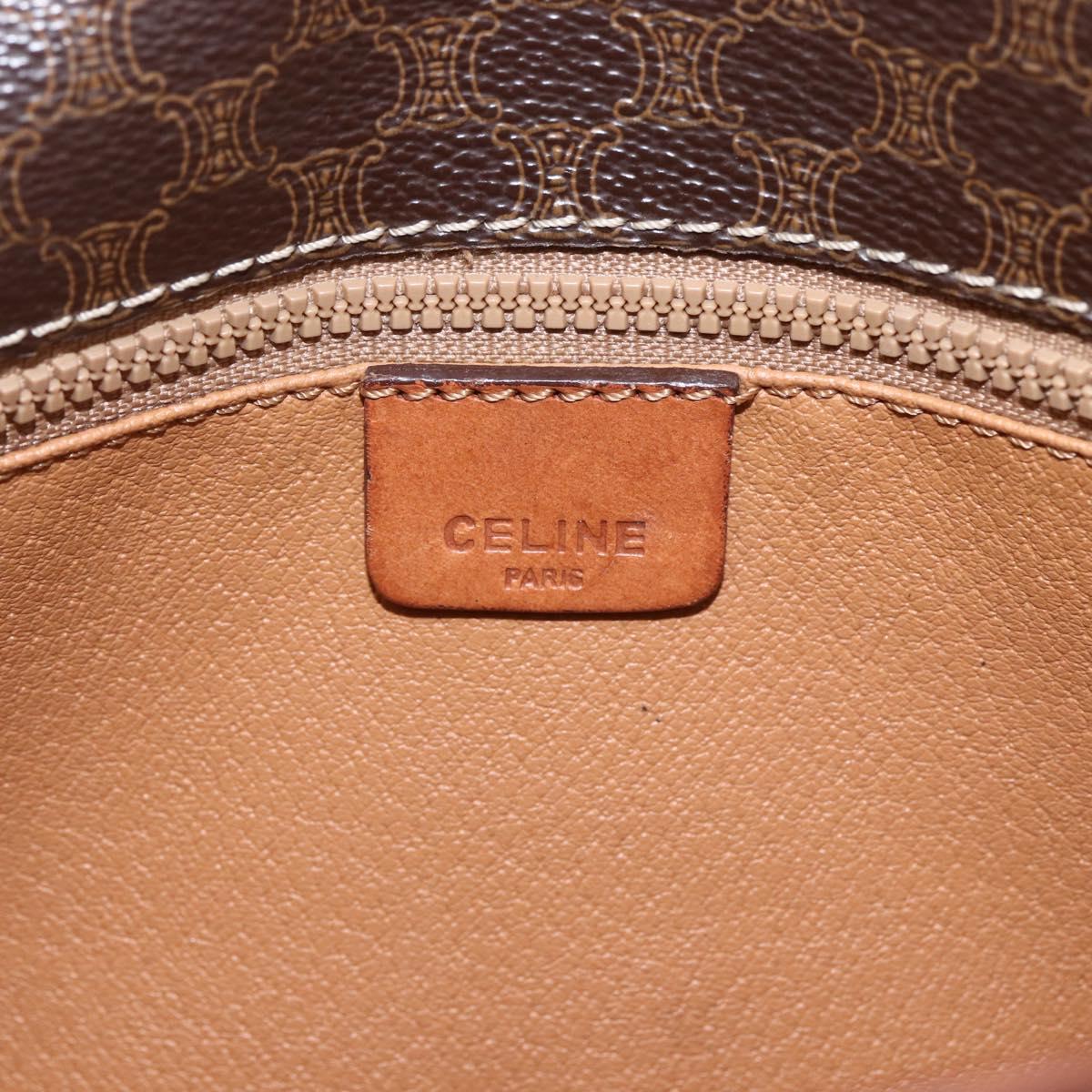 CELINE Macadam Canvas Shoulder Bag PVC Leather Brown Gold Auth ka975