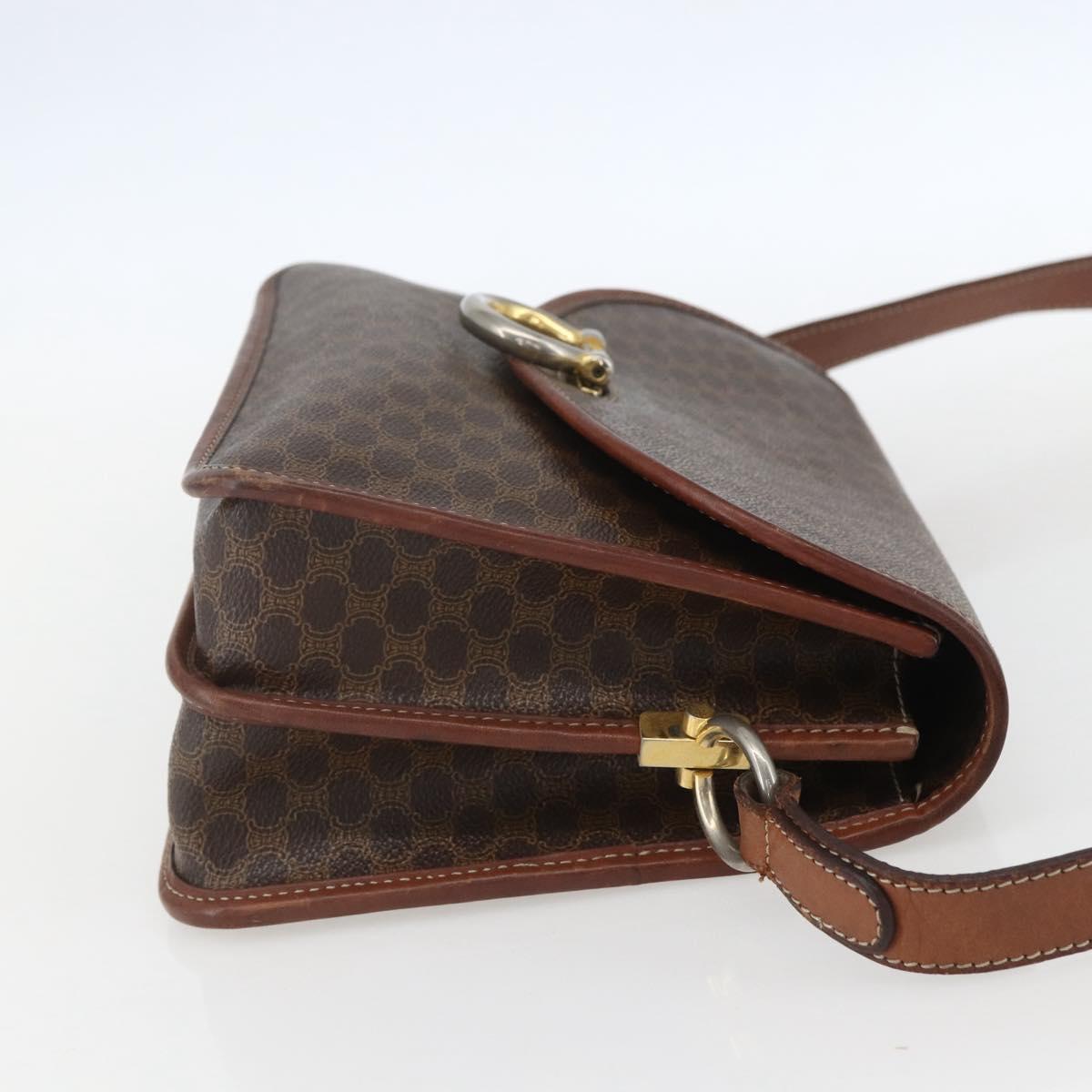 CELINE Macadam Canvas Shoulder Bag PVC Leather Brown Gold Auth ka975