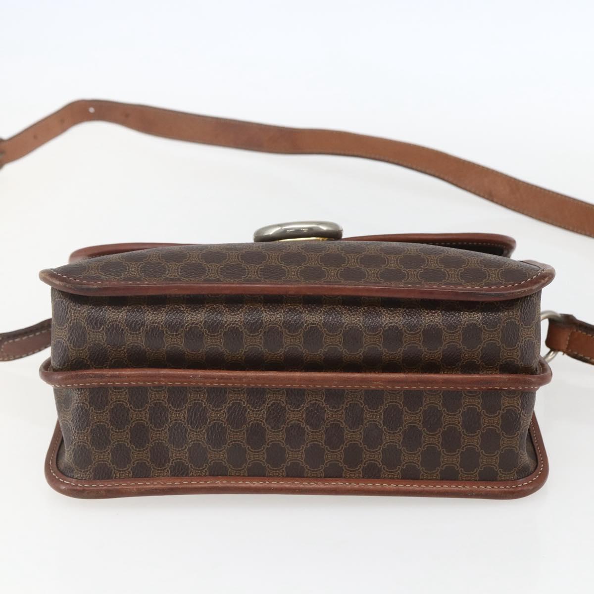 CELINE Macadam Canvas Shoulder Bag PVC Leather Brown Gold Auth ka975