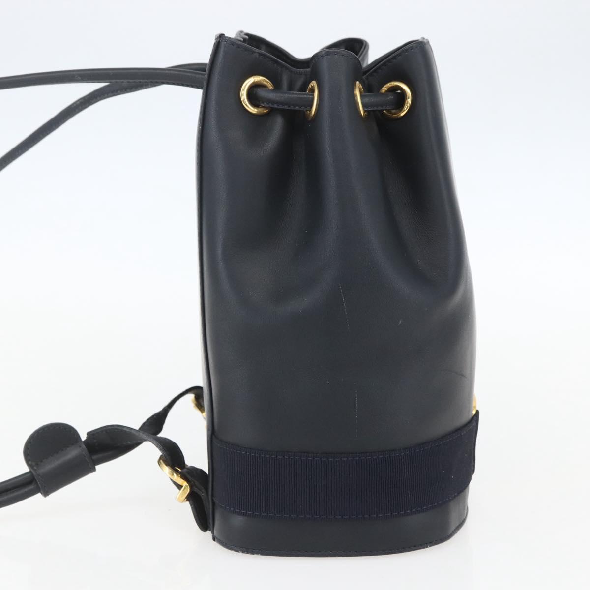 Salvatore Ferragamo Backpack Leather Navy Gold Auth ka976