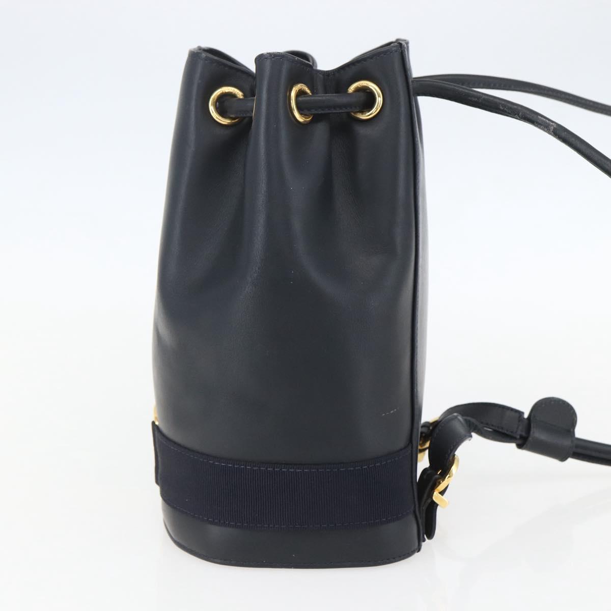 Salvatore Ferragamo Backpack Leather Navy Gold Auth ka976