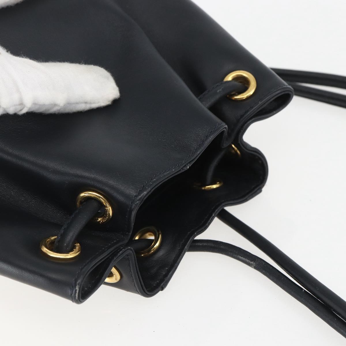 Salvatore Ferragamo Backpack Leather Navy Gold Auth ka976
