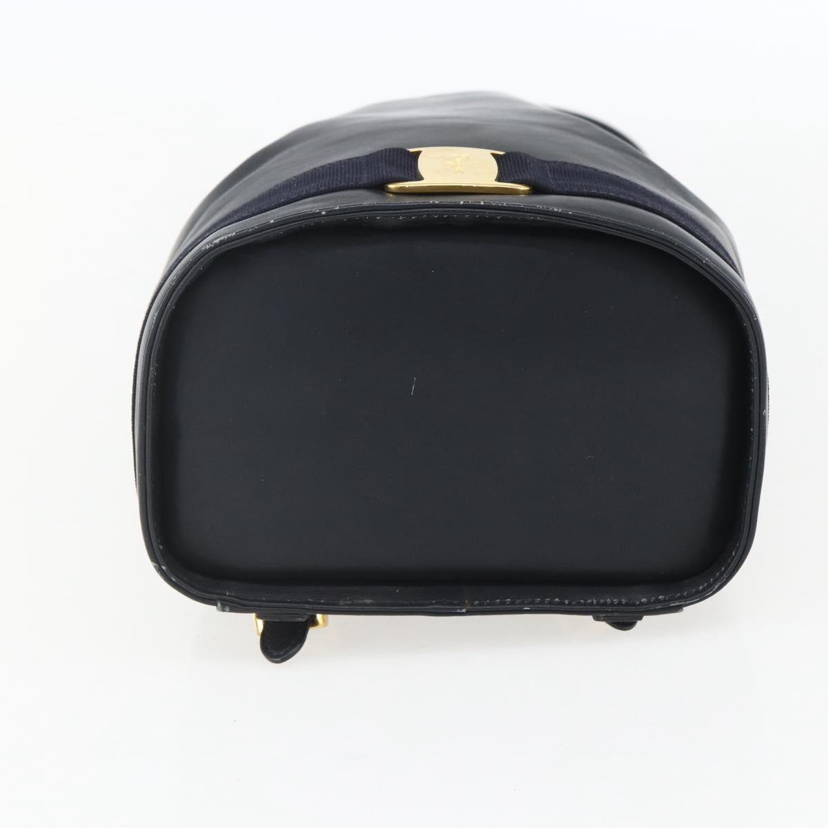 Salvatore Ferragamo Backpack Leather Navy Gold Auth ka976