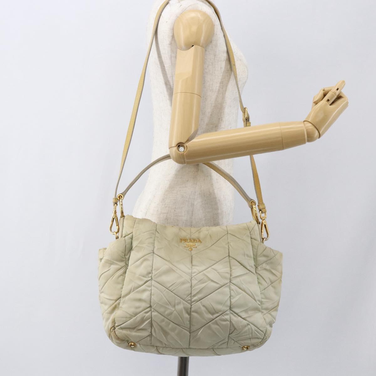 PRADA Hand Bag Nylon 2way Beige Gold Auth ka990