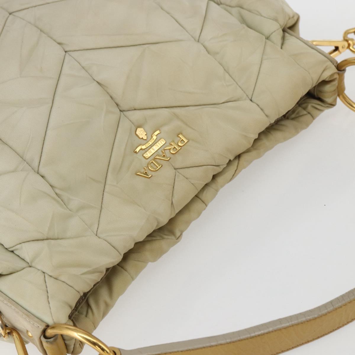 PRADA Hand Bag Nylon 2way Beige Gold Auth ka990
