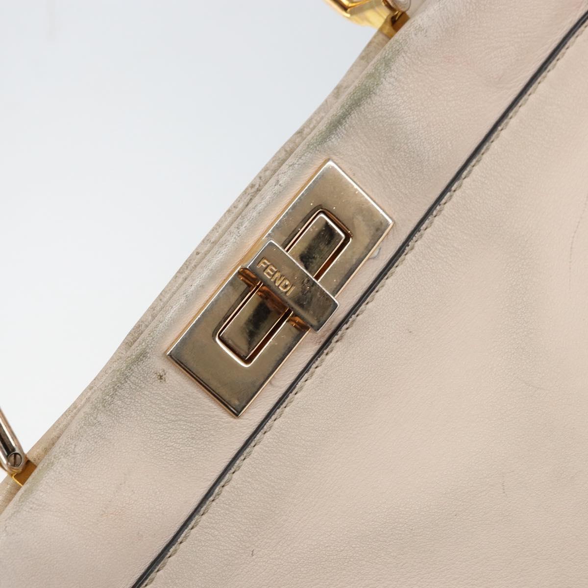 FENDI Hand Bag Leather Beige Gold Auth ka992