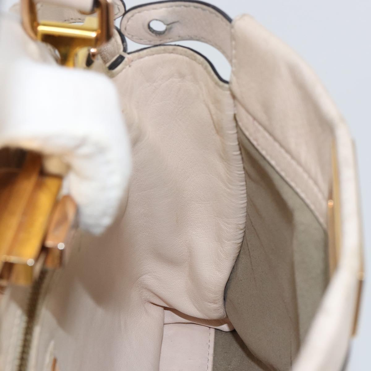 FENDI Hand Bag Leather Beige Gold Auth ka992