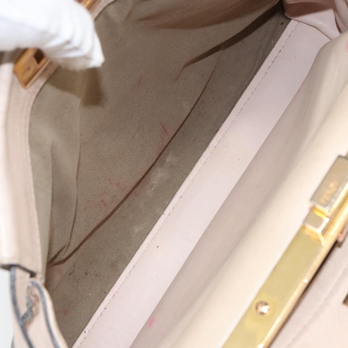 FENDI Hand Bag Leather Beige Gold Auth ka992