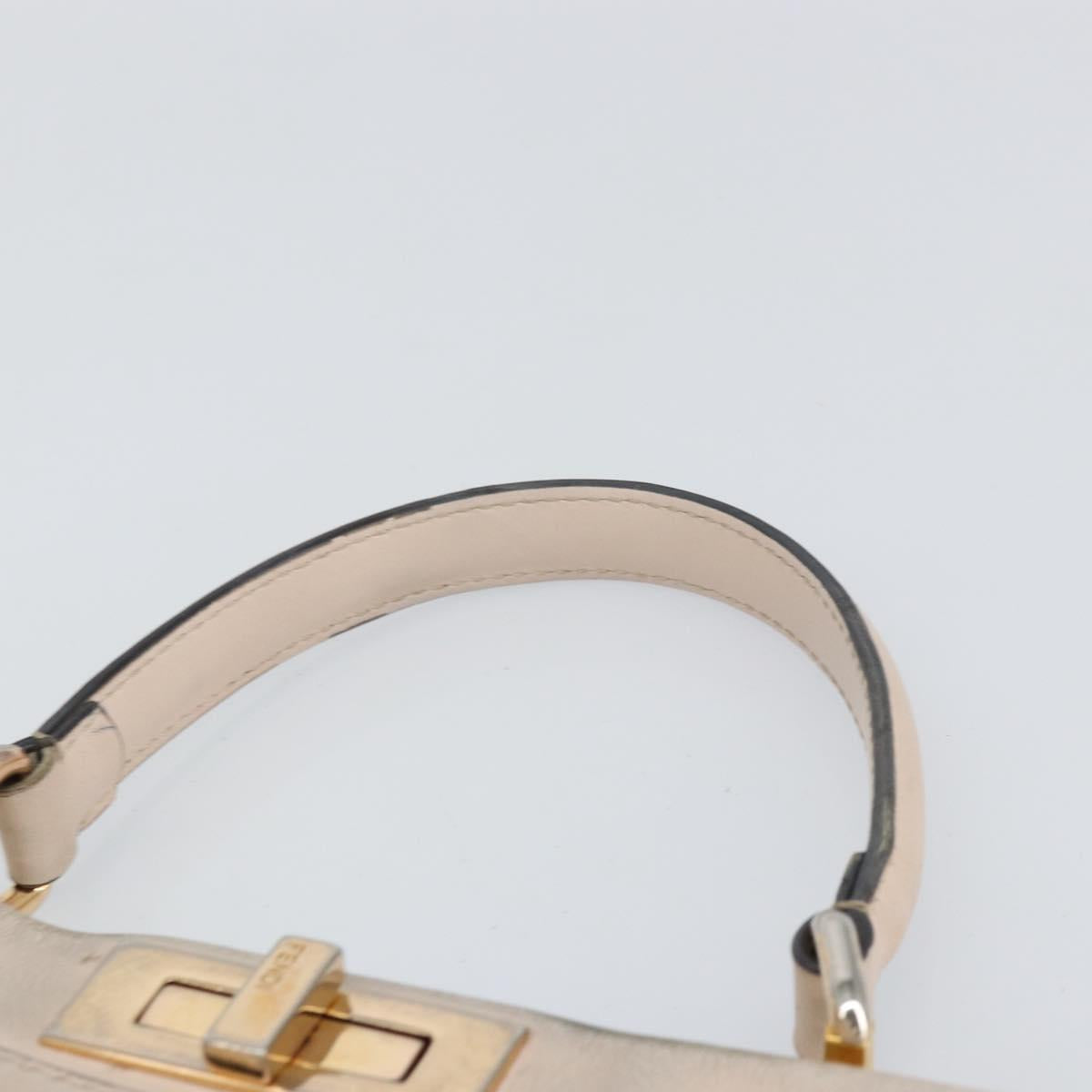 FENDI Hand Bag Leather Beige Gold Auth ka992