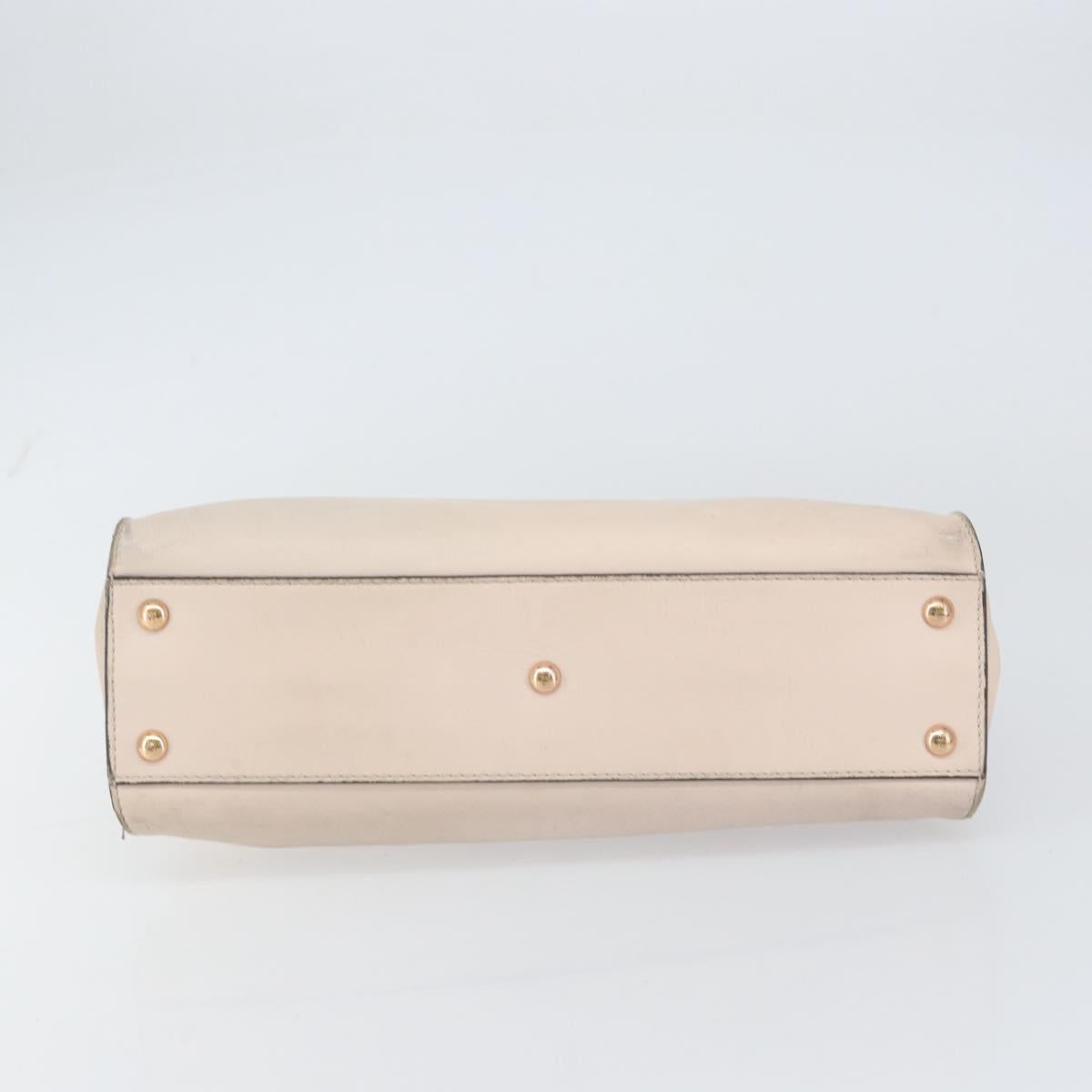 FENDI Hand Bag Leather Beige Gold Auth ka992