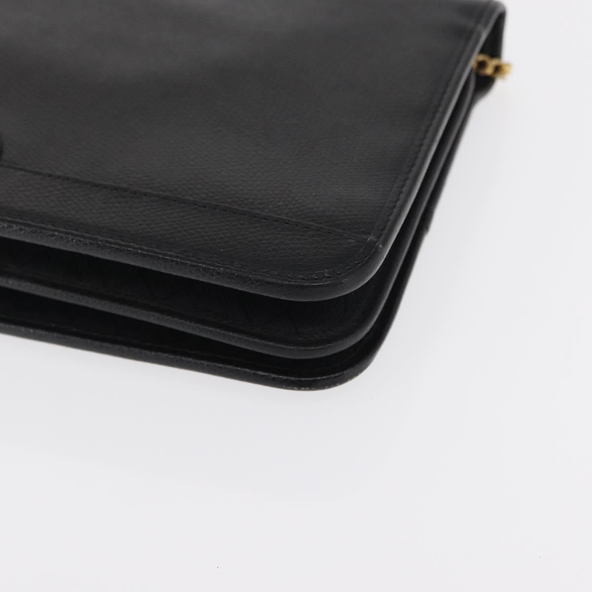 Christian Dior Chain Shoulder Bag Leather Black Gold Auth ka999