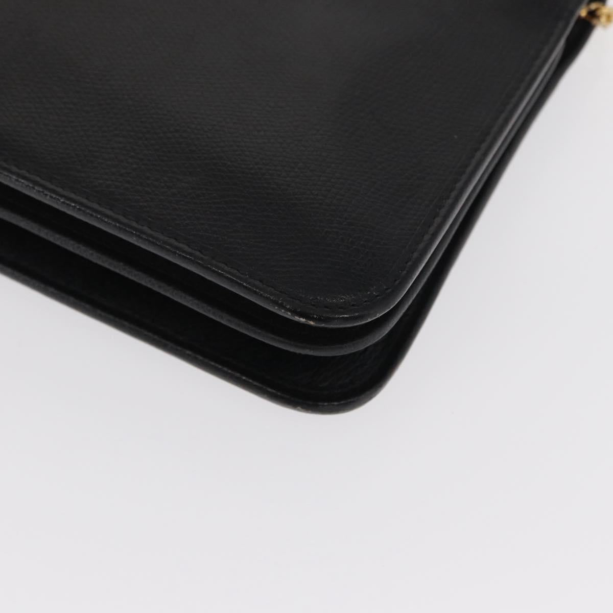 Christian Dior Chain Shoulder Bag Leather Black Gold Auth ka999