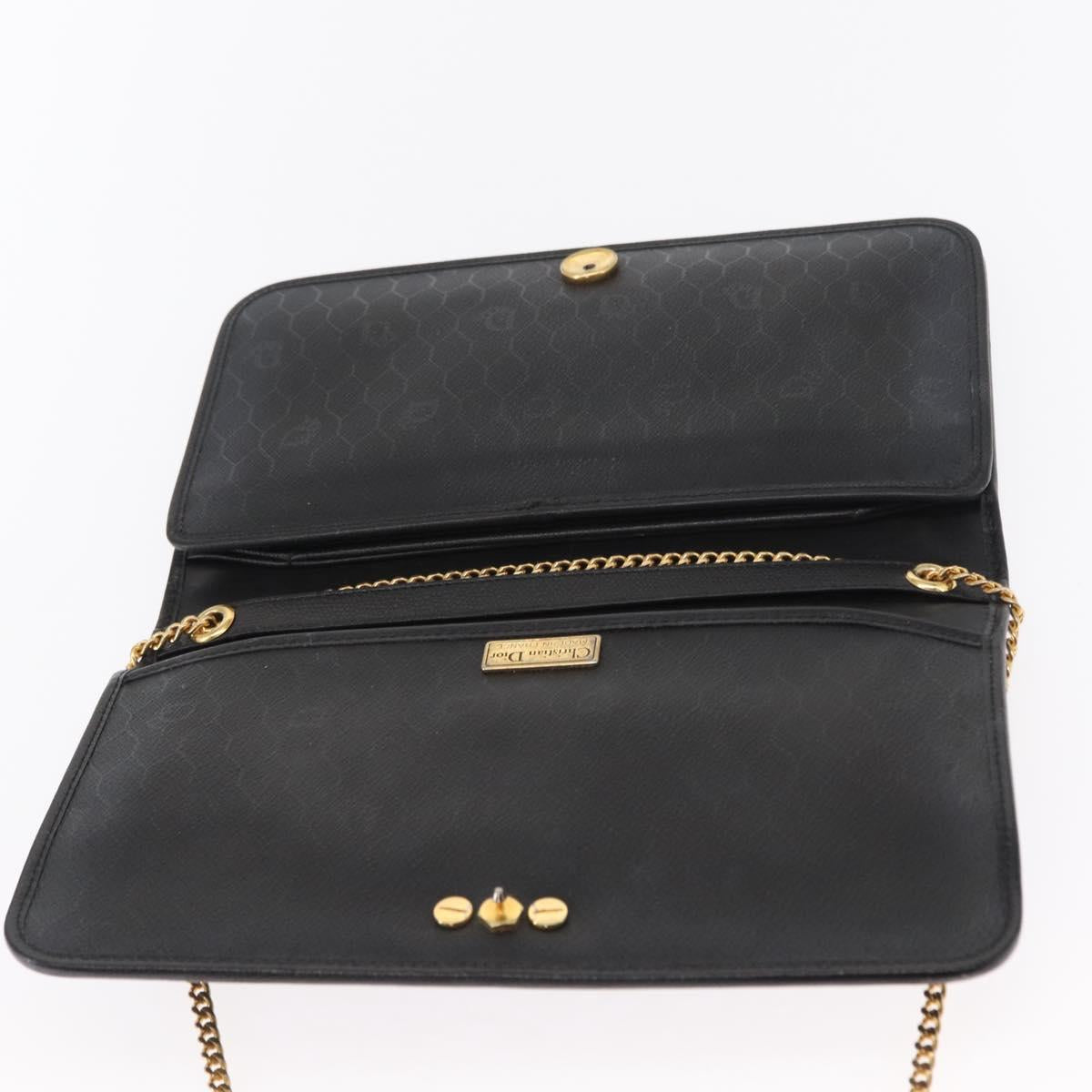 Christian Dior Chain Shoulder Bag Leather Black Gold Auth ka999