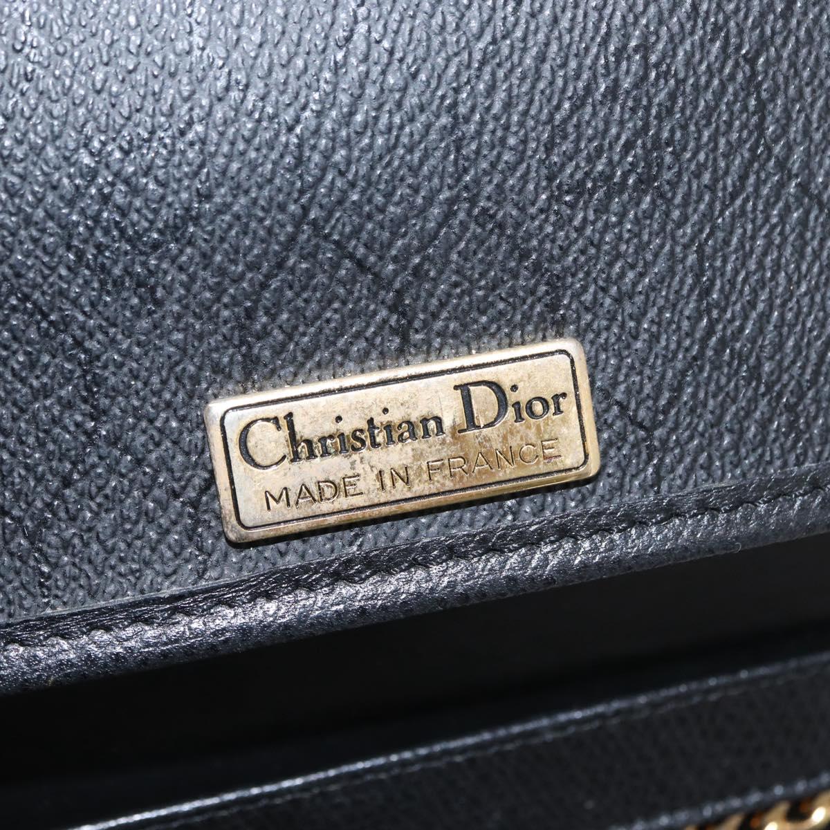 Christian Dior Chain Shoulder Bag Leather Black Gold Auth ka999