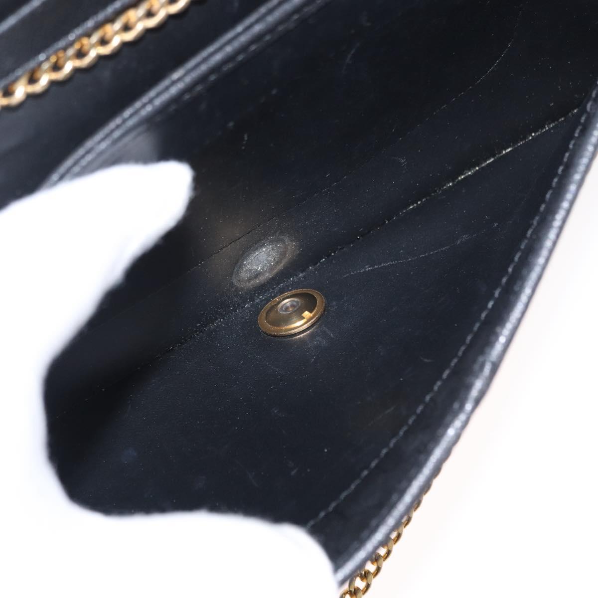 Christian Dior Chain Shoulder Bag Leather Black Gold Auth ka999
