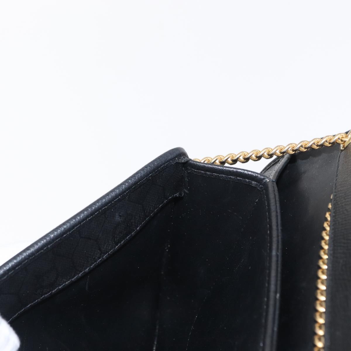 Christian Dior Chain Shoulder Bag Leather Black Gold Auth ka999