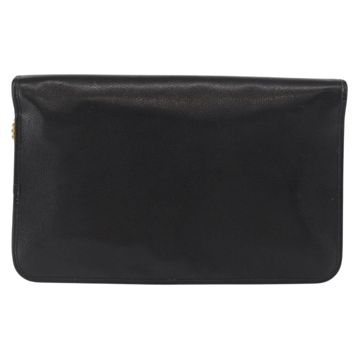 Christian Dior Chain Shoulder Bag Leather Black Gold Auth ka999