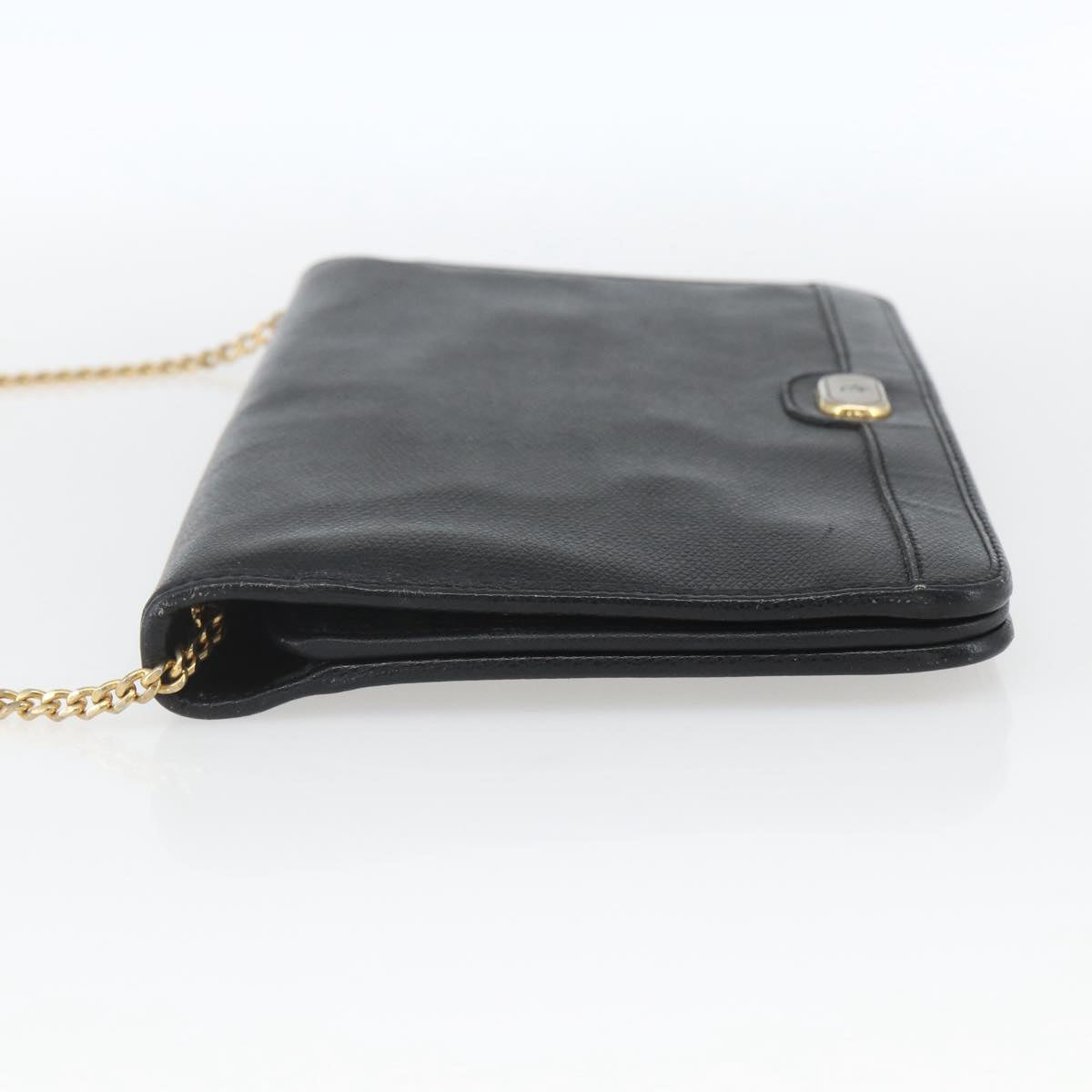 Christian Dior Chain Shoulder Bag Leather Black Gold Auth ka999