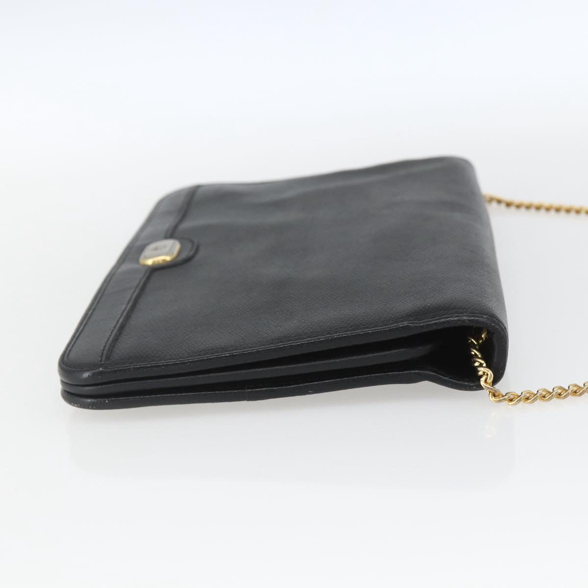 Christian Dior Chain Shoulder Bag Leather Black Gold Auth ka999