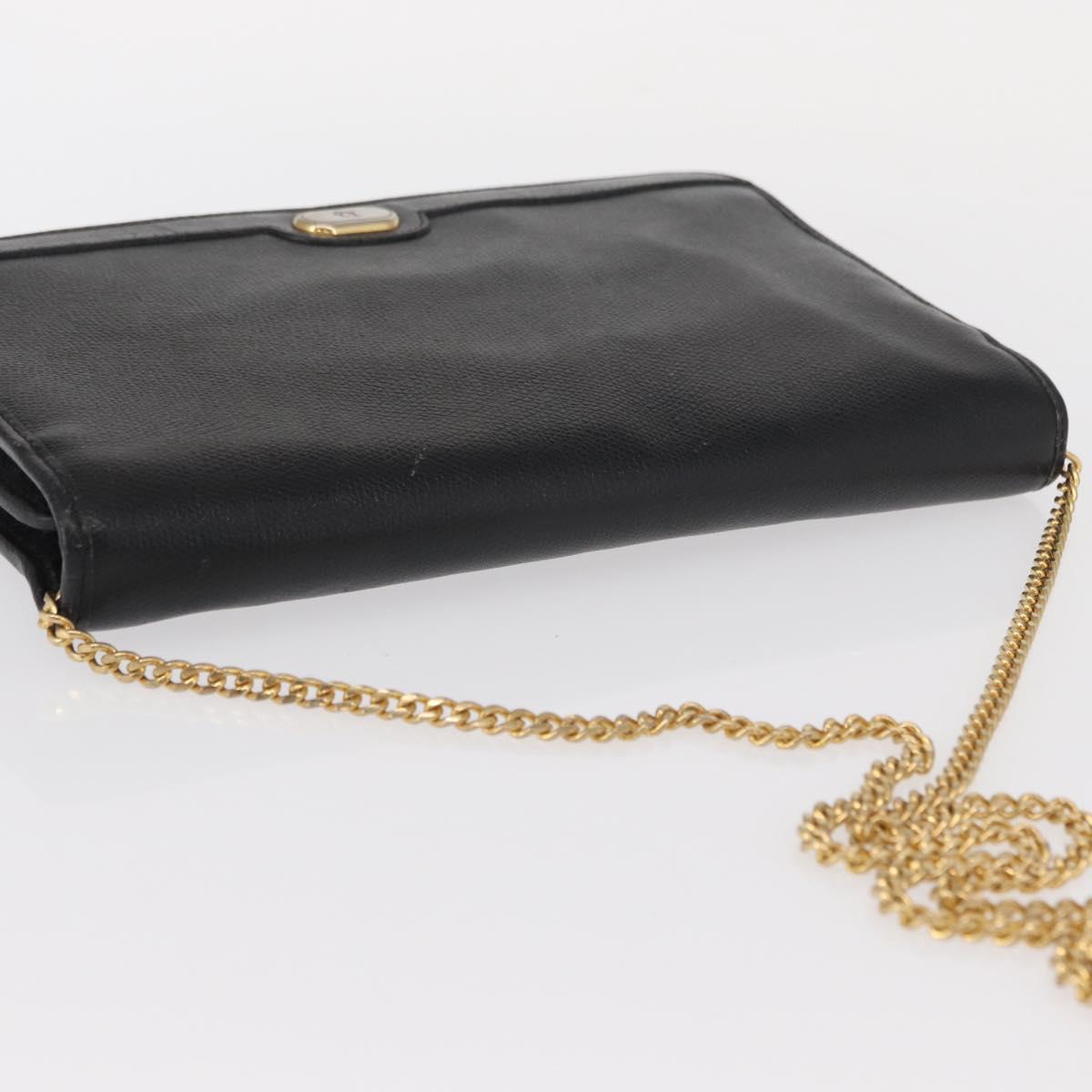 Christian Dior Chain Shoulder Bag Leather Black Gold Auth ka999