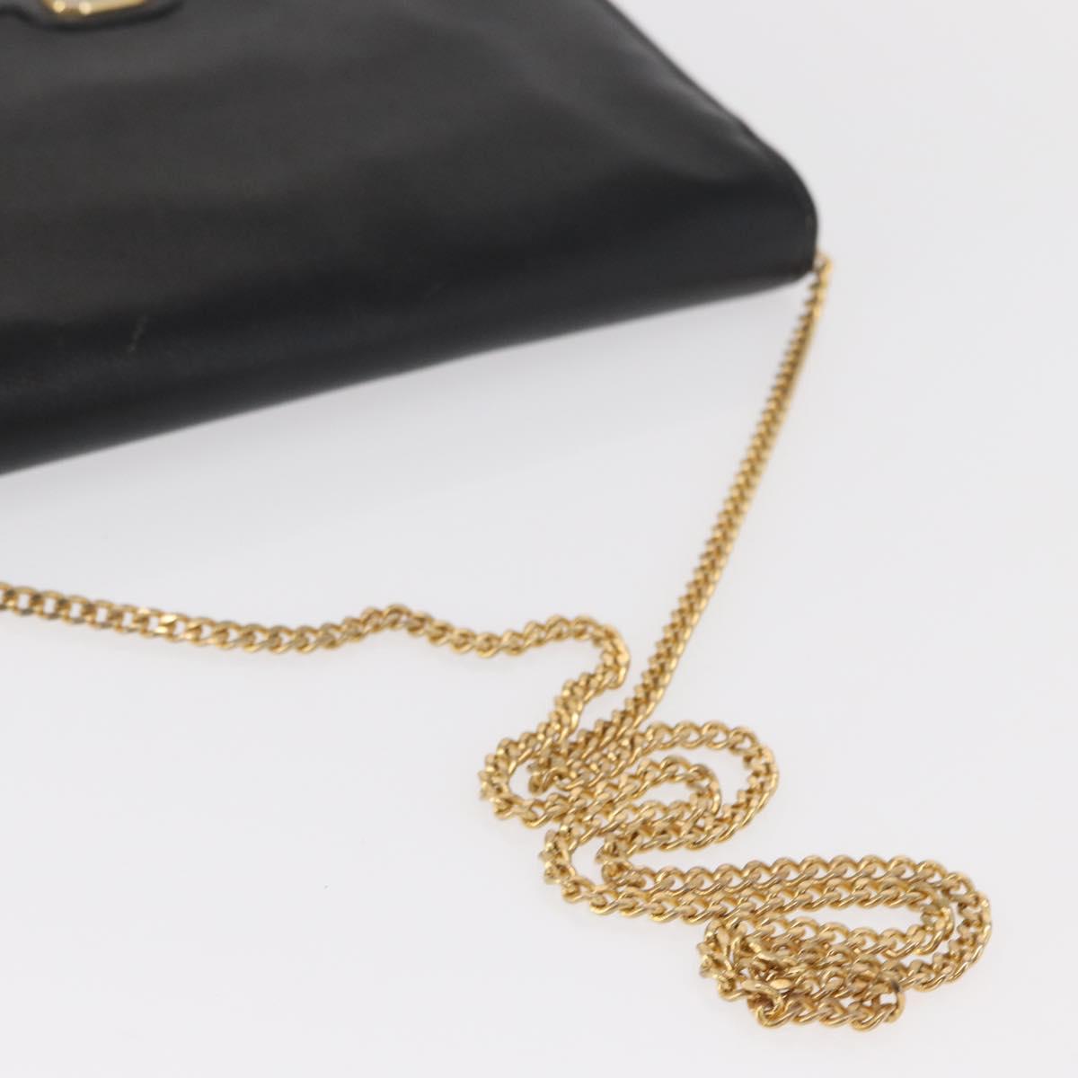 Christian Dior Chain Shoulder Bag Leather Black Gold Auth ka999