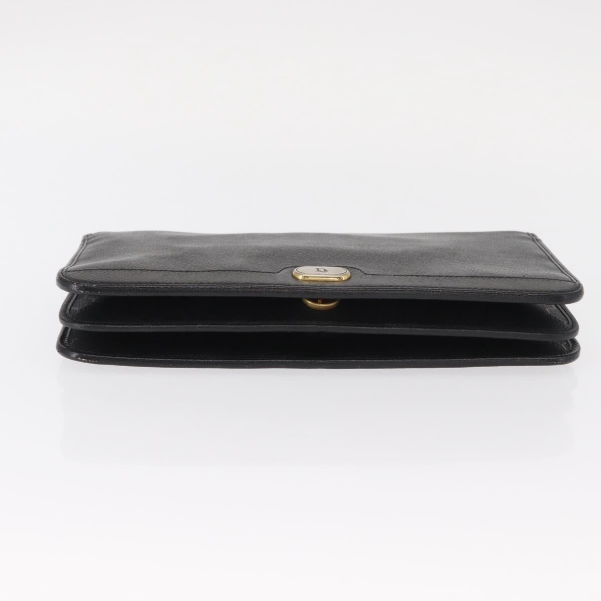 Christian Dior Chain Shoulder Bag Leather Black Gold Auth ka999