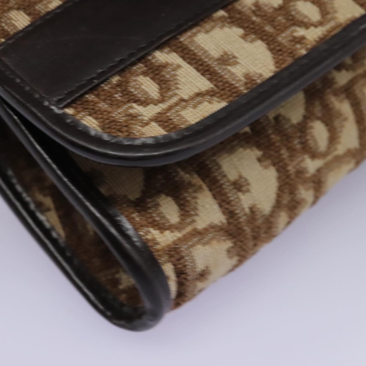 Christian Dior Trotter Canvas Chain Shoulder Bag Brown Gold Auth KD045