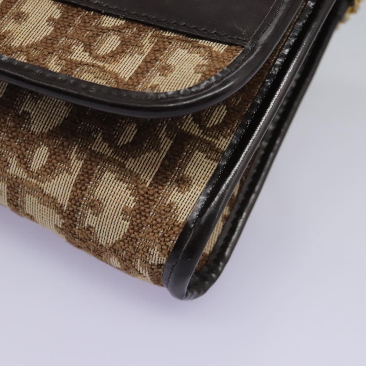 Christian Dior Trotter Canvas Chain Shoulder Bag Brown Gold Auth KD045