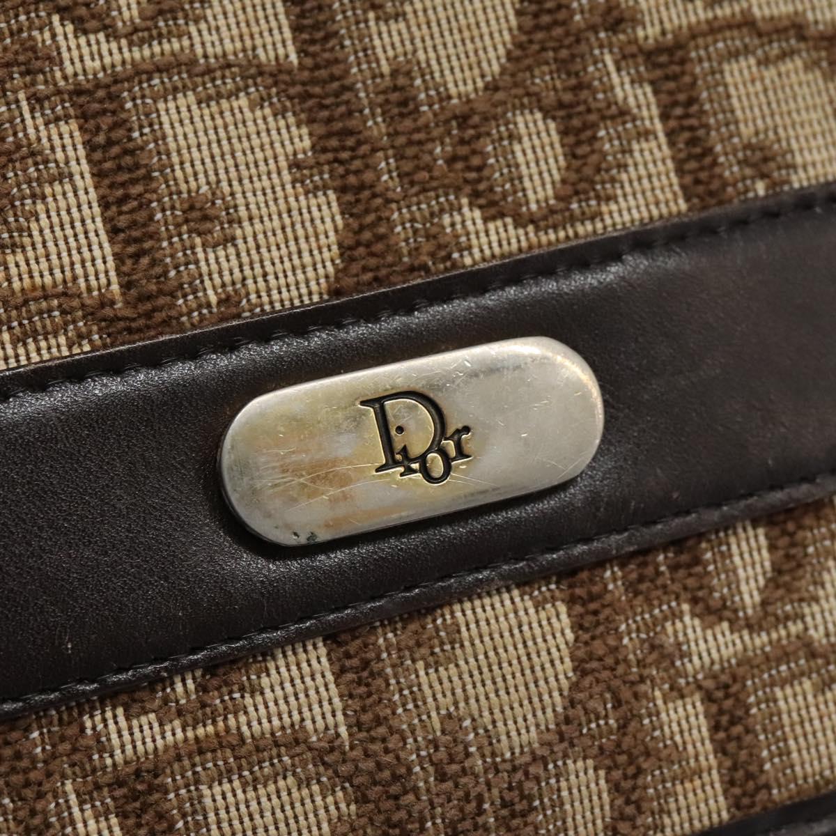 Christian Dior Trotter Canvas Chain Shoulder Bag Brown Gold Auth KD045