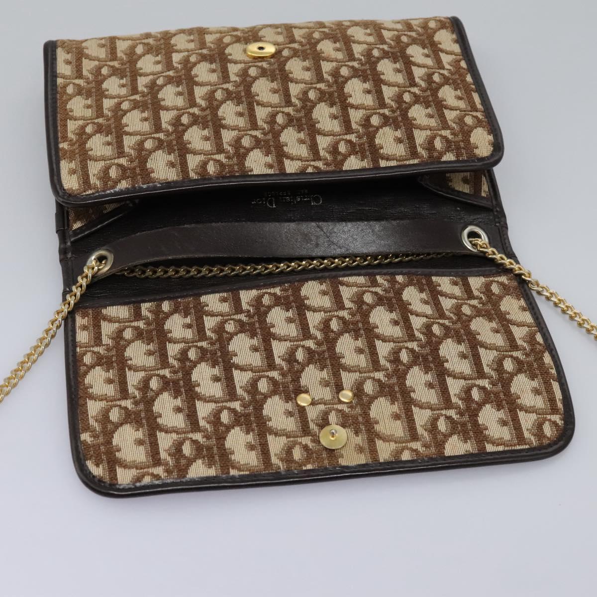 Christian Dior Trotter Canvas Chain Shoulder Bag Brown Gold Auth KD045