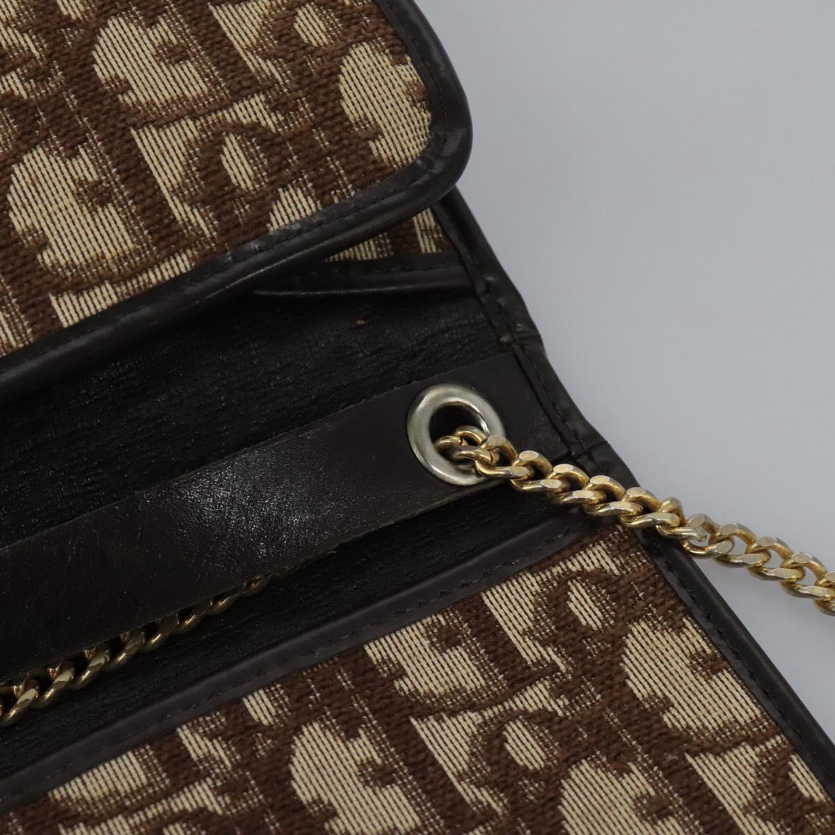 Christian Dior Trotter Canvas Chain Shoulder Bag Brown Gold Auth KD045