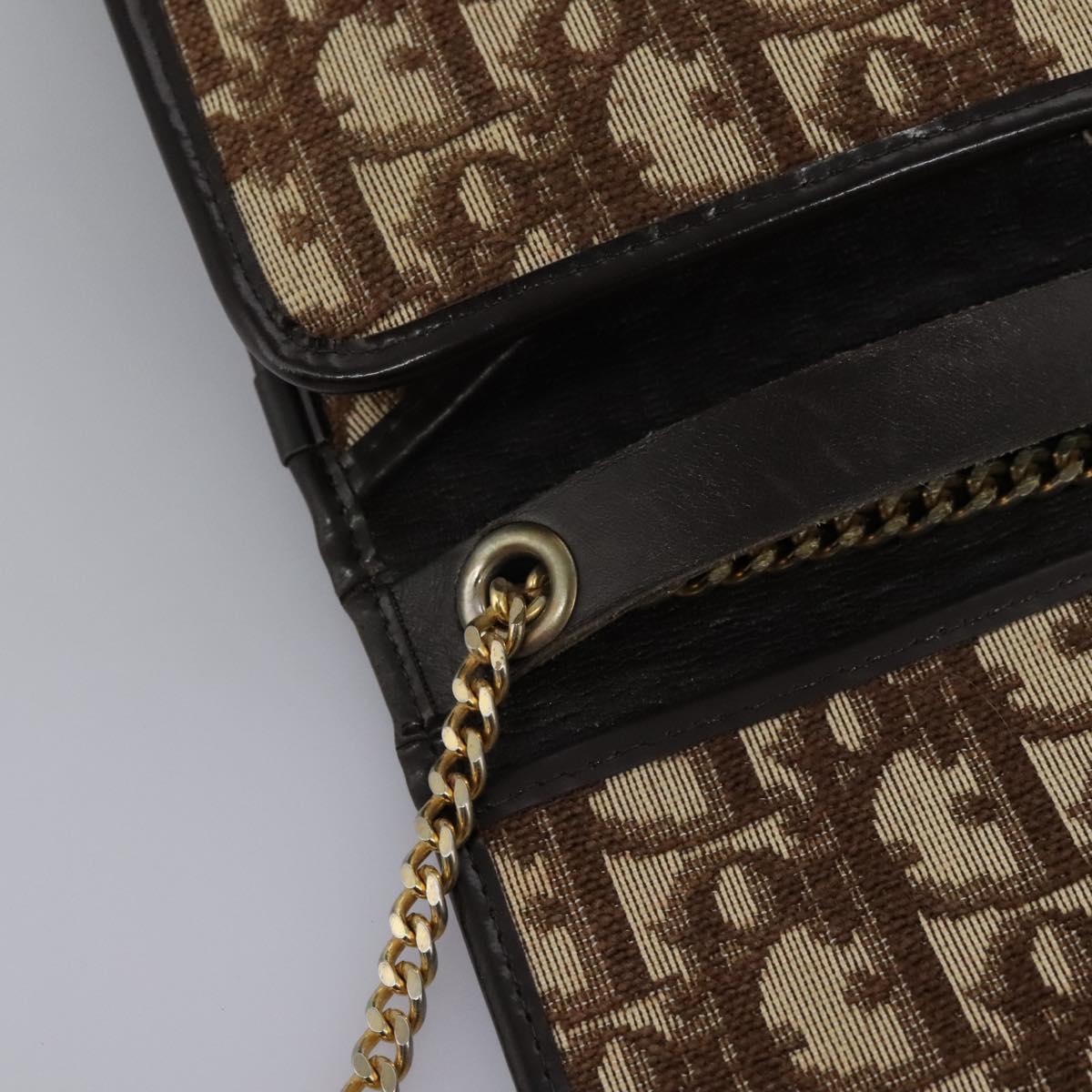 Christian Dior Trotter Canvas Chain Shoulder Bag Brown Gold Auth KD045