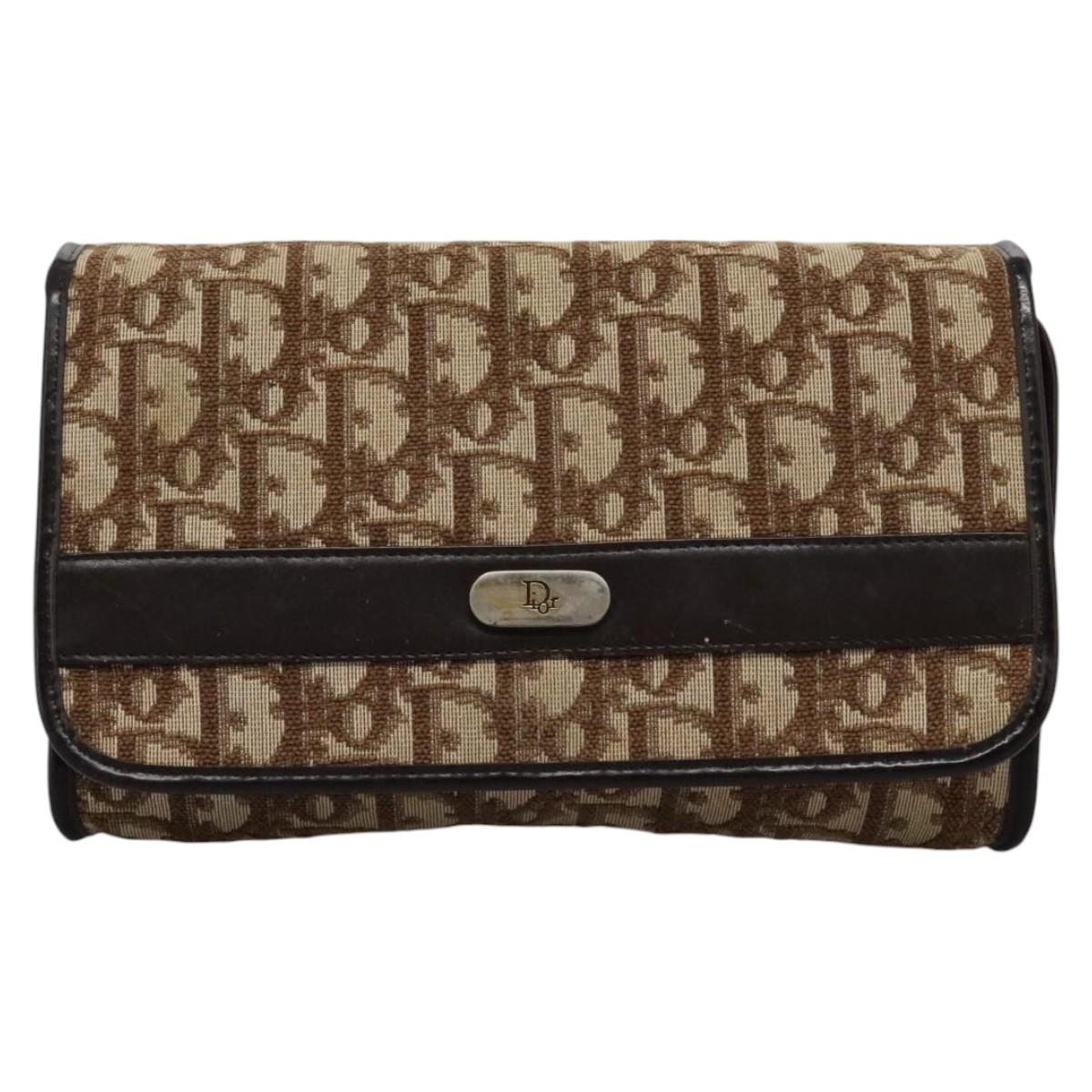 Christian Dior Trotter Canvas Chain Shoulder Bag Brown Gold Auth KD045