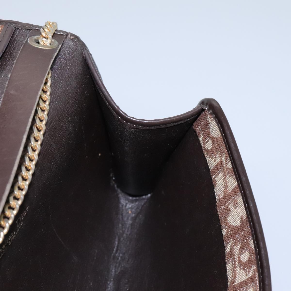 Christian Dior Trotter Canvas Chain Shoulder Bag Brown Gold Auth KD045