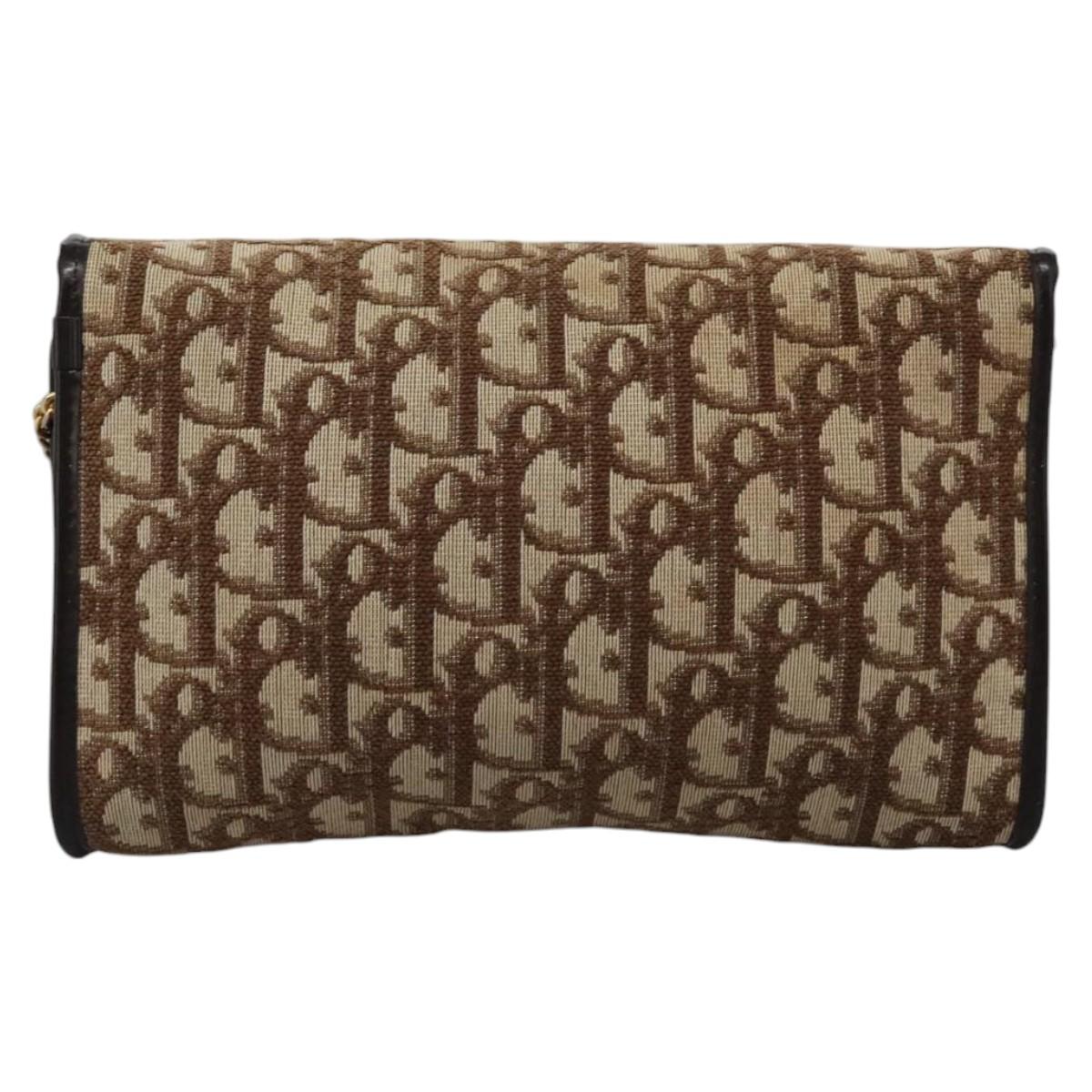 Christian Dior Trotter Canvas Chain Shoulder Bag Brown Gold Auth KD045