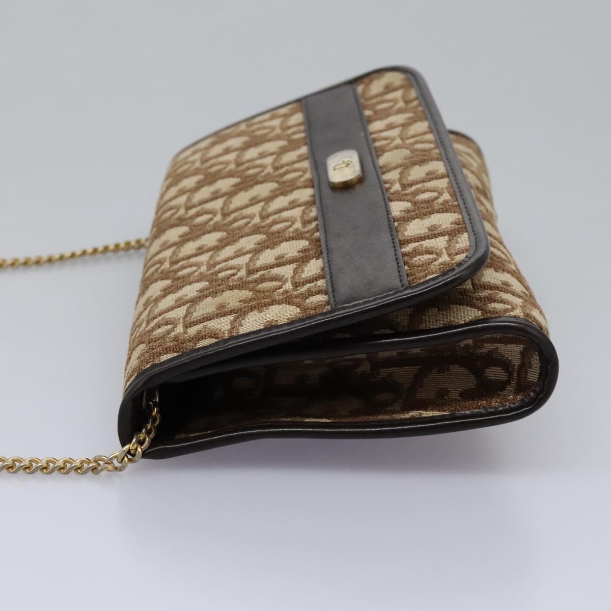 Christian Dior Trotter Canvas Chain Shoulder Bag Brown Gold Auth KD045