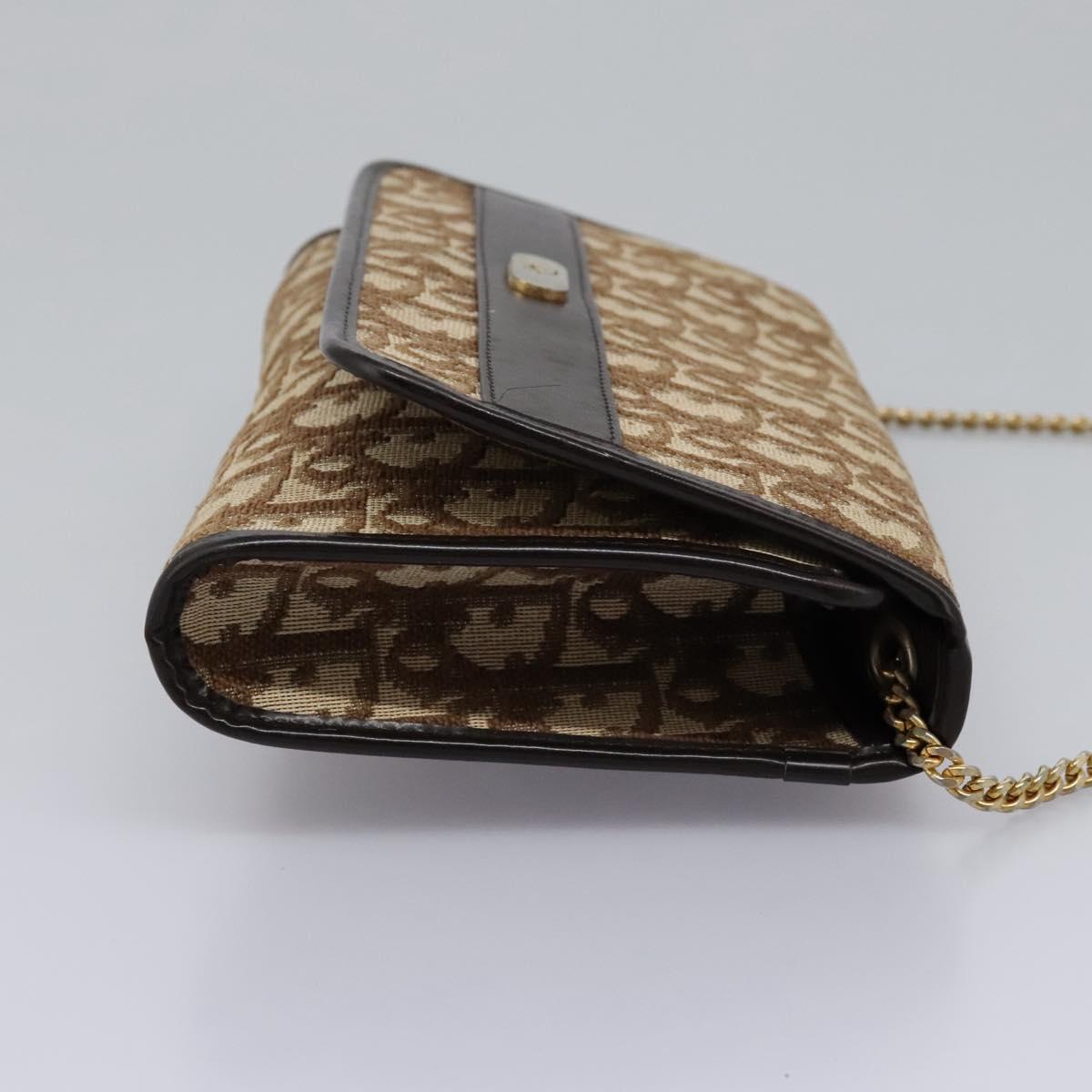 Christian Dior Trotter Canvas Chain Shoulder Bag Brown Gold Auth KD045