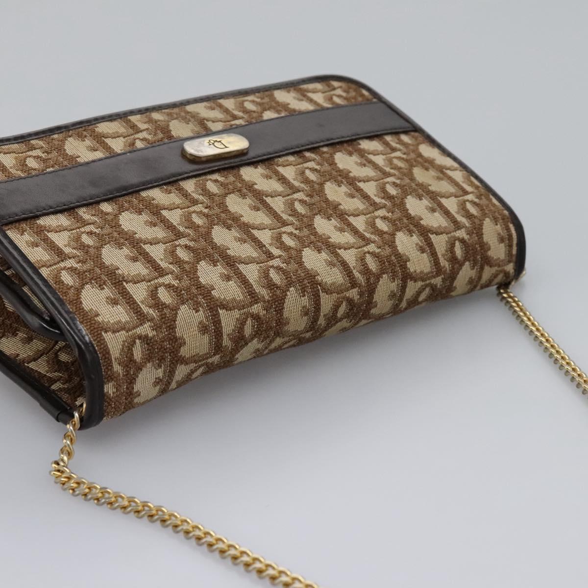 Christian Dior Trotter Canvas Chain Shoulder Bag Brown Gold Auth KD045