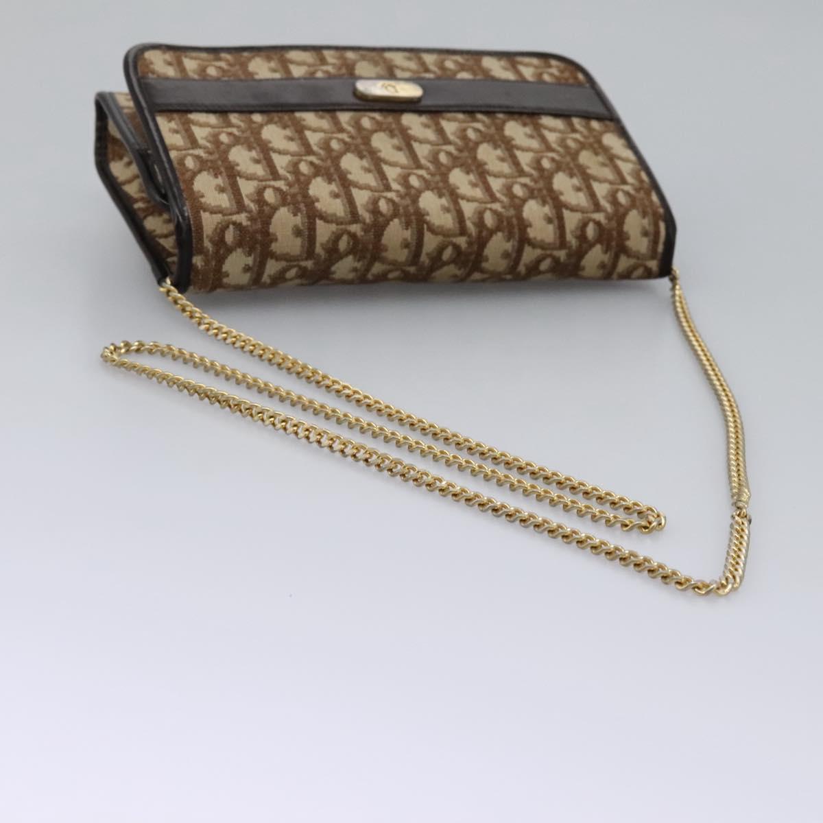 Christian Dior Trotter Canvas Chain Shoulder Bag Brown Gold Auth KD045