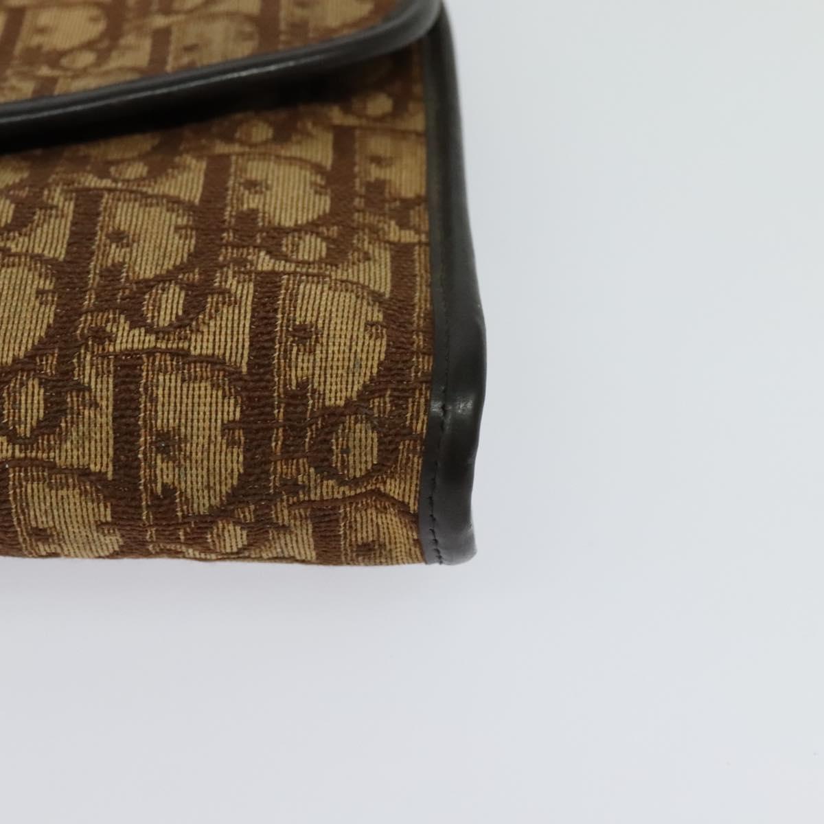 Christian Dior Trotter Canvas Chain Shoulder Bag Brown Gold Auth KD047