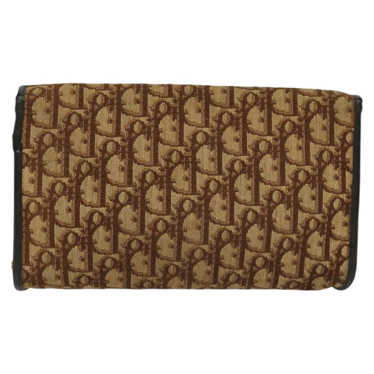 Christian Dior Trotter Canvas Chain Shoulder Bag Brown Gold Auth KD047