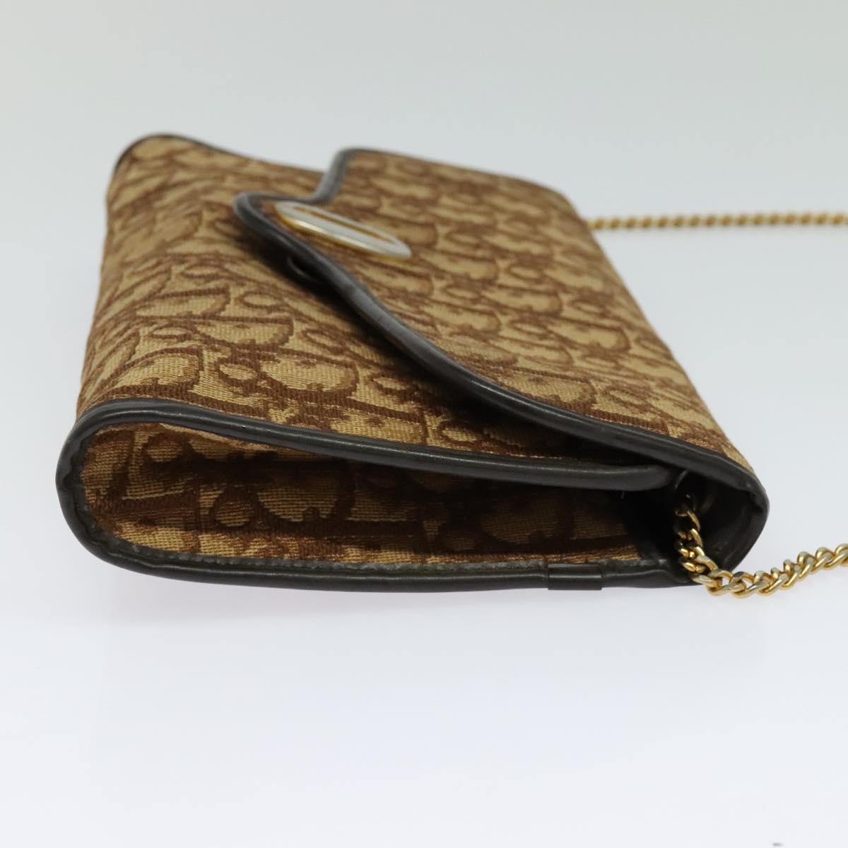 Christian Dior Trotter Canvas Chain Shoulder Bag Brown Gold Auth KD047