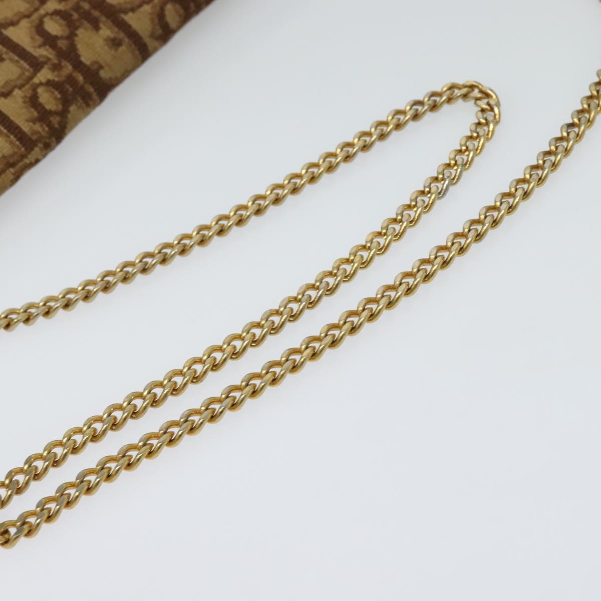 Christian Dior Trotter Canvas Chain Shoulder Bag Brown Gold Auth KD047