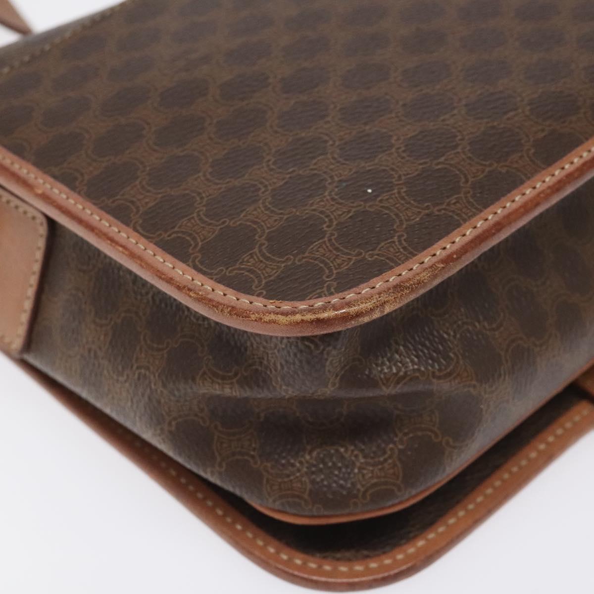 CELINE Macadam Canvas Shoulder Bag PVC Leather Brown Gold Auth KD054